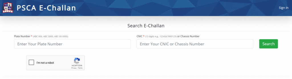 PSCA E Challan